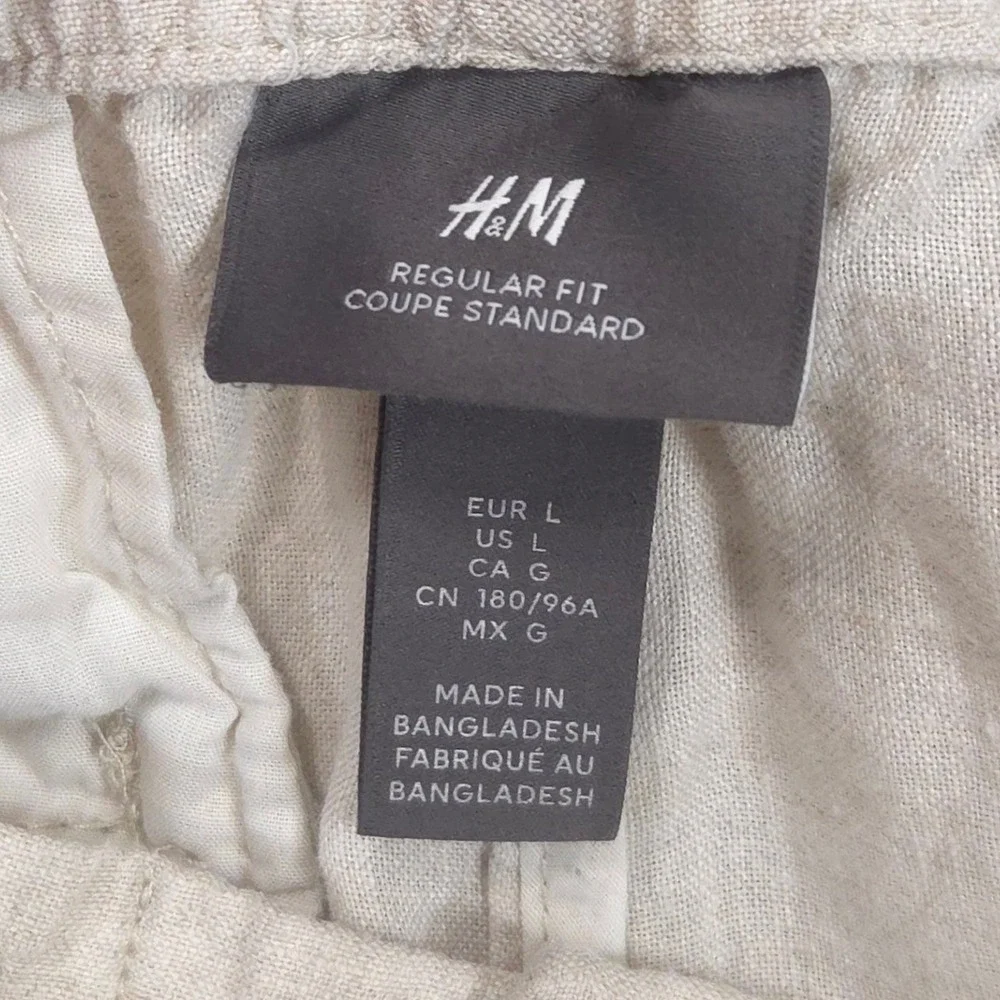 HM Regular Fit Linen Blend Pants Mens L 36x29 Beige Drawstring Coastal Summer
